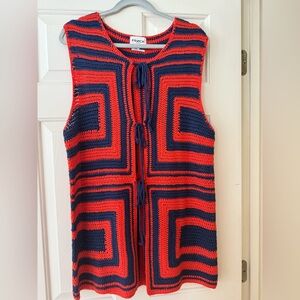 FRNCH (Anthropologie) Orange and Blue Crochet Vest
